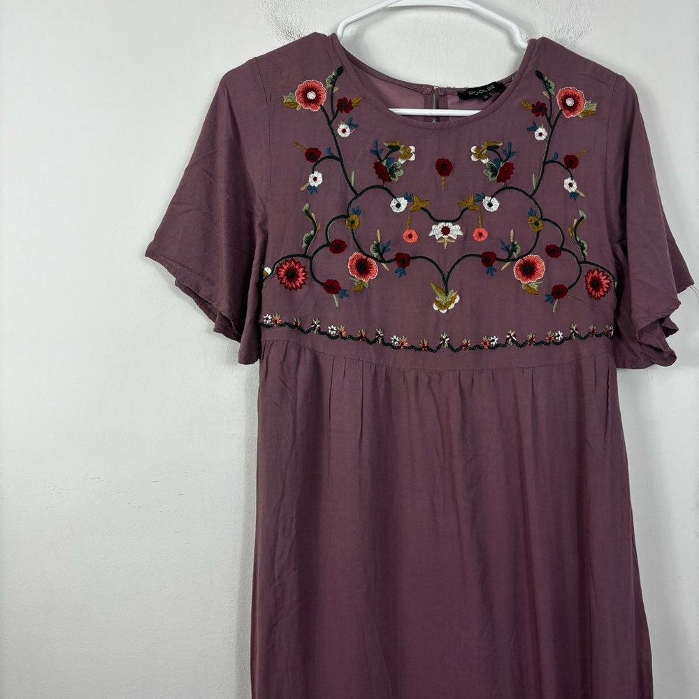 Roolee Floral Embroidered Maxi Dress Womens S Short Sleeve Lined Boho Hippie